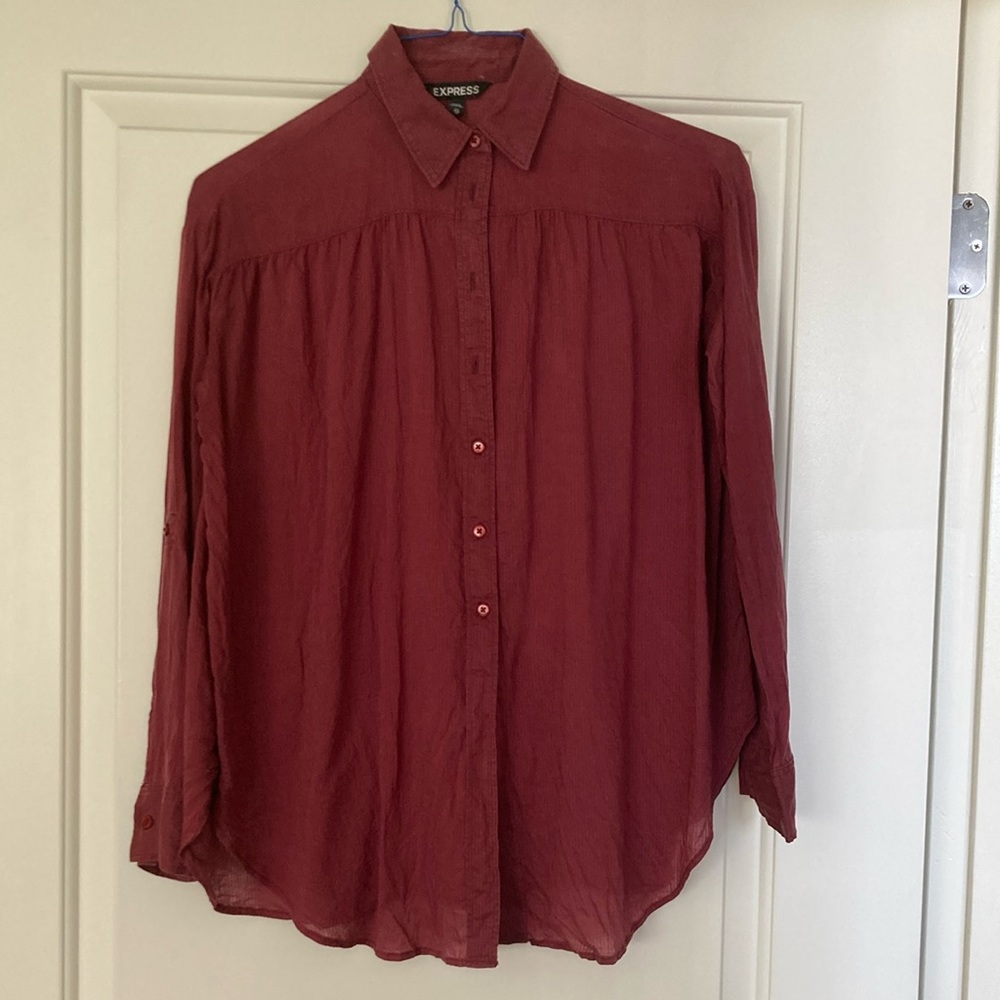 Express Red Casual Button Down Shirt Relaxed Fit